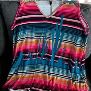Crazy Train Pink and Blue Serape-Inspired Tank Top